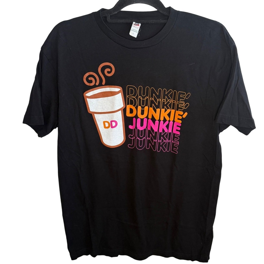 Dunkie Junkie DD Coffee Graphic Tee Black Women's Large Short Sleeve Cotton Tee
